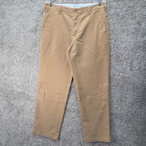 IZOD 3.0 Mens Chino Pants 34x32 Tan Khaki Flat Front Cotton Blend Trousers